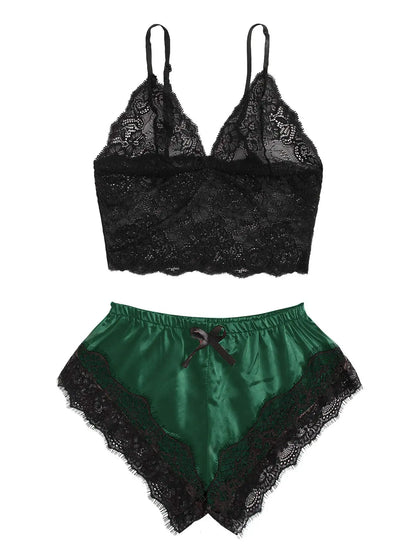 Women's Satin Lace Pajama Set