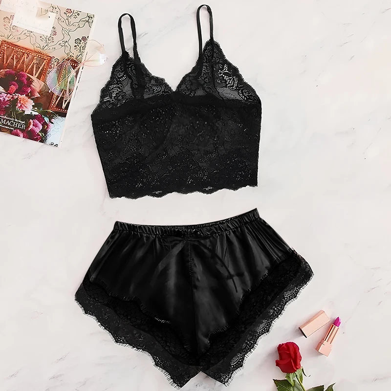 Women's Satin Lace Pajama Set