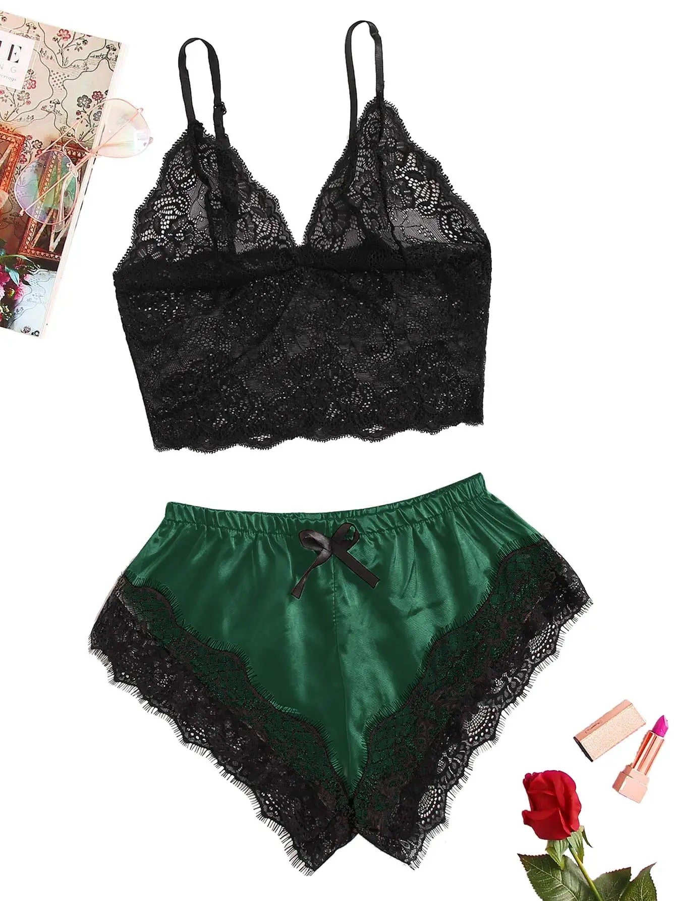 Women's Satin Lace Pajama Set