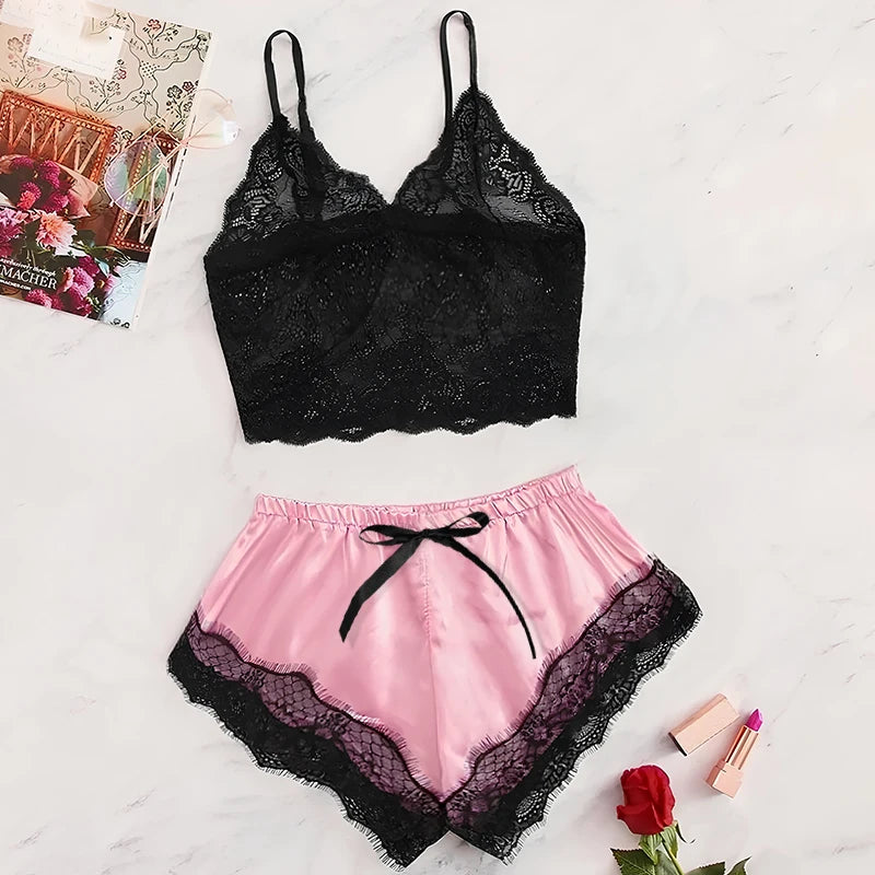 Women's Satin Lace Pajama Set