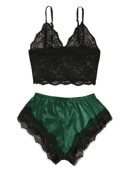 Women's Satin Lace Pajama Set